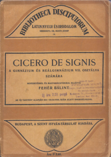 Fehr Blint - Cicero de Signis-A gimnzium s relgimnzium VII. osztlya szmra