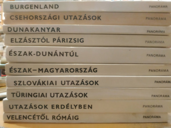 Németh Adél, Firon András, Cseke László, Verzár István, Szombathy Viktor, Lindner László, Dr. Mátyás Vilmos, Wellner István - 10 db Panoráma: Burgenland; Csehországi utazások; Dunakanyar; Elzásztól Párizsig; Észak-Dunántúl; Észak-Magyarország; Szlovákiai utazások; Türingiai utazások; Utazások Erdélyben; Velencétől Rómáig