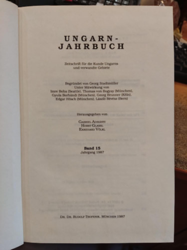 Georg Stadtmller - Ungarn-Jahrbuch Band 15 - Jahrgang 1987 - Zeitschrift fr die Kunde Ungarns und verwandte Gebiete