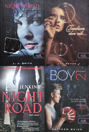 Matthew Quick, L. J. Smith Jay Asher - 4 db Vrs pttys knyv: Tizenhrom okom volt... +  Boy 21 + Night World - A titkos vmpr + Night road - jjeli utazs