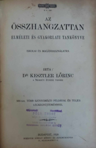 dr. Kesztler Lrinc - Az sszhangzattan elmleti s gyakorlati tanknyve