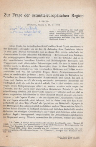 István Fried - Zur Frage der ostmitteleuropäischen Region (Dedikált)