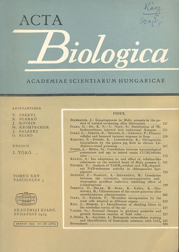 I. Tr  (szerk.) - Acta Biologica (A Magyar Tudomnyos Akadmia biolgiai kzlemnyei)- Tomus XXV., Fasciculus 3.