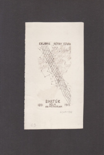Ex Libris Rthy Istvn: In memoriam Bartk Bla 1881-1945 (eredeti nyomat)