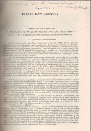 Sz�deczky-Kardoss Samu - A 2., 4., 5. �s 6. Mimnermos-t�red�kek komment�rj�b�l - K�l�nlenyomat - Dedik�lt