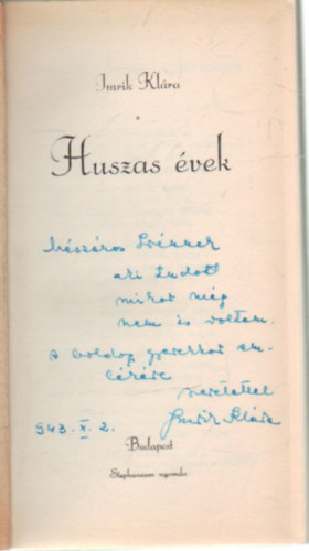 Imrik Klára - Huszas évek- vers- dedikált