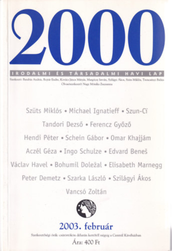 2000 Irodalmi és Társadalmi Havi Lap - 2003. Február