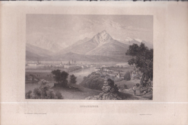 Innsbruck ( Ausztria, Európa) (16x23,5 cm méretű eredeti acélmetszet, 1856-ból)