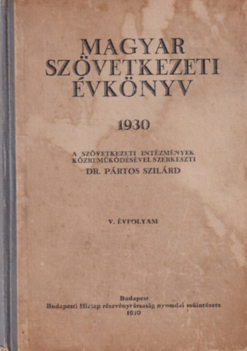 Dr. Pártos Szilárd - Magyar szövetkezeti évkönyv 1930 V. évfolyam