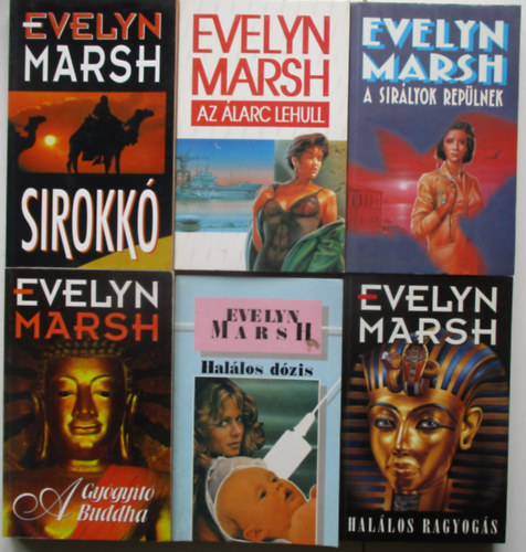 6 db Evelyn Marsh (Az álarc lehull, Sirokkó, Halálos dózis, A sirályok repülnek, A gyógyító buddha, stb..)