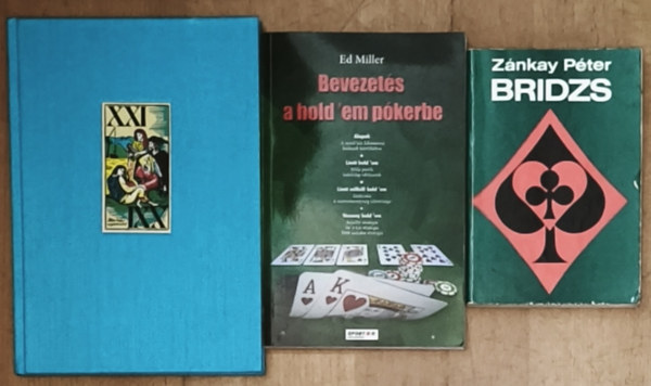 Kolb Jenő, Ed Miller, Zánkay Péter - 3db könyv a kártyajátékok iránt érdeklődőknek - Bridzs, Bevezetés a hold'em pókerbe, Régi játékkártyák
