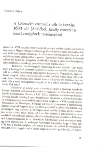 Nmeth Gbor - A kolozsvri csizmadia ch nkannja 1633- bl ( Adalkok Erdly renesznsz nmvessgnek trtnethez ) - Klnlenyomat a Folia Historica 14 ( 1989 ) sz.