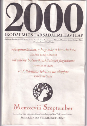 Bojt�r Endre - 2000 Irodalmi �s T�rsadalmi Havi Lap - 1998. Szeptember