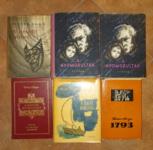 Victor Hugo - 5 mú 6 kötetben Victor Hugótól: A párizsi Notre-Dame, 1793, A tenger farkasai, A nyomorultak I-II., A nevető ember