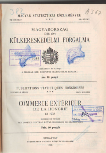Magyarorszg 1938. vi klkereskedelmi forgalma- Magyar Statisztikai Kzlemnyek 109. ktet