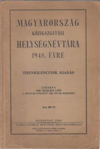 Budapest - Magyarorszg kzigazgatsi helysgnvtra 1948.vre