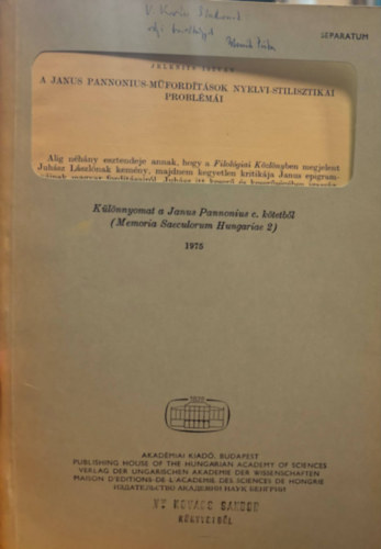 Jelenits Istv�n - A Janus Pannonius-m�ford�t�sok nyelvi-stilisztikai probl�m�i (k�l�nlenyomat)
