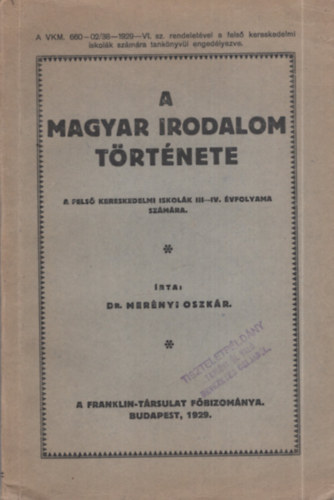 dr. Merényi Oszkár - A magyar irodalom története