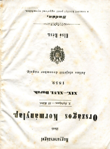Orszgos kormnylap 1859.X.vfolyam II.ktet (XIX.-XLVI.Darab) jul-dec