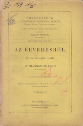 Dr. Thanhoffer Lajos - Az érverésről (Értekezések a természettudományok köréből)