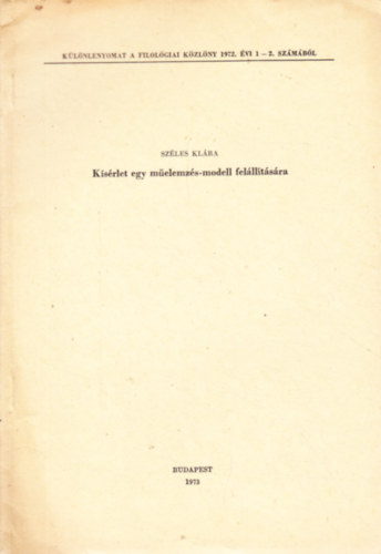 Sz�les Kl�ra - K�s�rlet egy m�elemz�s-modell fel�ll�t�s�ra