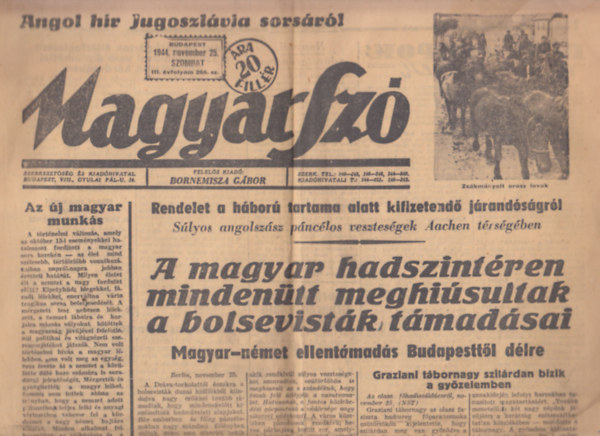 Bornemissza Gbor - Magyar Sz 1944. november 25. III. vfolyam 266. szm