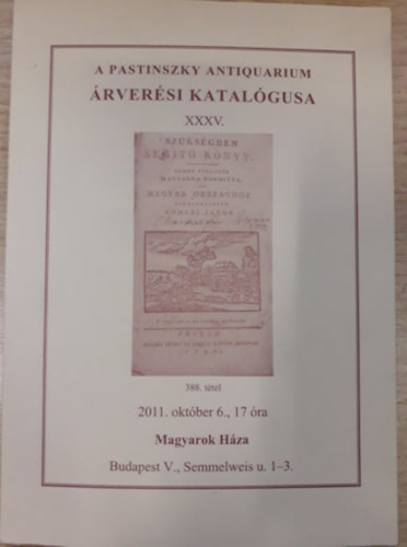 A Pastinszky Antiquarium rversi katalgusa XXXV.