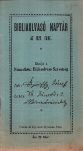 bibliaolvas naptr az 1927. vre