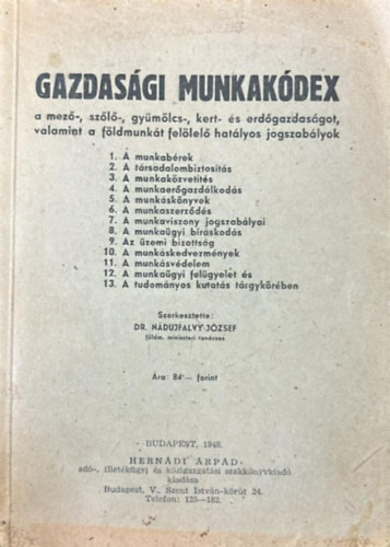 Dr. N�dujfalvy J�zsef - Gazdas�gi munkak�dex