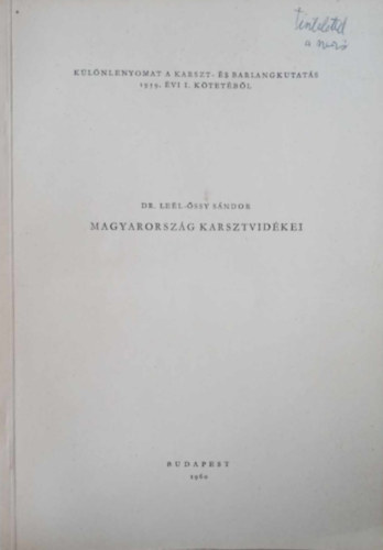 Dr. Le�l-�ssy S�ndor - Magyarorsz�g karsztvid�kei