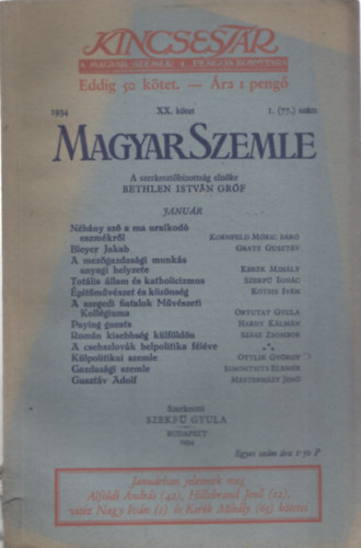 Magyar Szemle 1934. év XX. kötet 1.(77.) szám