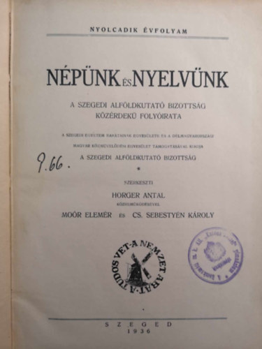 Horger Antal (szerk.) - Népünk és nyelvünk - VIII. évfolyam (1936) teljes
