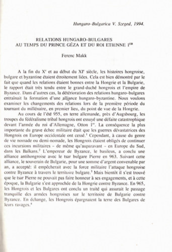 Ferenc Makk - Relations hungaro-bulgares au temps du Prince Géza et du roi Etienne