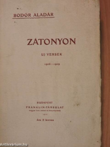 Bodor Alad�r - Z�tonyon - Versesk�tet