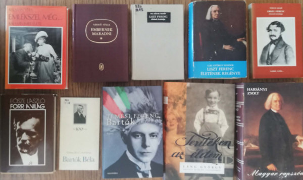 10 kötet magyar zeneszerzők életrajzi könyveiből (Kálmán Imre, Bartók Béla, Liszt Ferenc, Erkel Ferenc, Kodály Zoltán, Láng György)