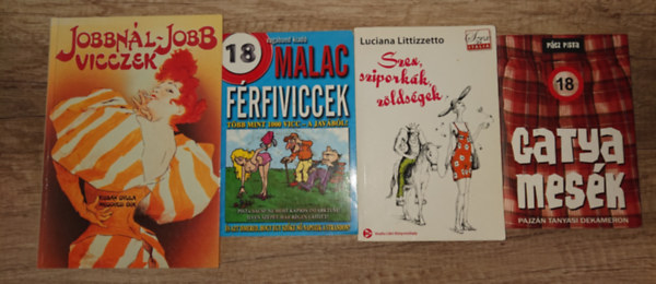 4 könyv a pajzán humor kedvelőinek: Malac férfiviccek, Szex, sziporkák, zöldségek, Gatyamesék - Pajzán tanyasi dekameron, Jobbnál-jobb vicczek