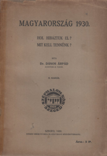 Dános Árpád dr. - Magyarország 1930. - Hol hibáztuk el? Mit kell tennünk?