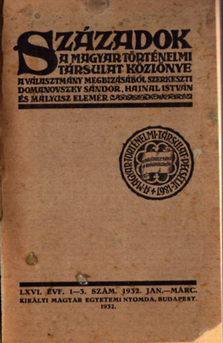 Szzadok LXVI. vfolyam, 1932