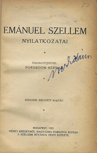 Forsboom Bernát - Emánuel szellem nyilatkozatai