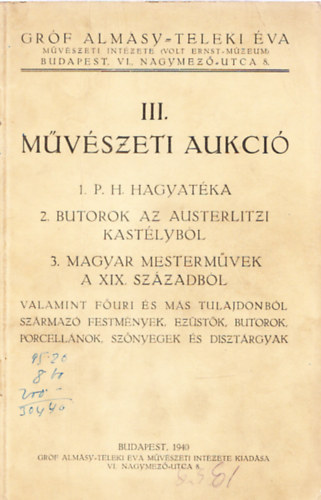 III. M�v�szeti Aukci� 1940.