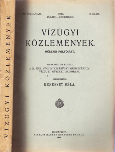 Kenessey Bla  (szerk.) - Vzgyi kzlemnyek XV. vf. 1933. jl.-dec. 2. szm