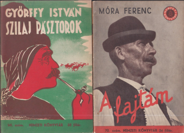 7db Nemzeti K�nyvt�r - 70.sz�m. M�ra Ferenc: A fajt�m + 141.sz�m. Gy�rffy Istv�n: Szilaj p�sztorok + 125.sz�m Papp D�niel: T�nd�rlak Magyarhonban + 98.sz�m Tolnai Lajos: A K�ry csal�d + 87.sz�m Ged�nyi Mih�ly: 60 forint +...