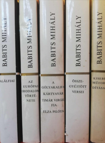 5 k�tet a Babits Mih�ly m�vei sorozatb�l (Hal�lfiai, Au eur�pai irodalom t�rt�nete, A g�lyakalifa/K�rtyav�r/Tim�r Virgil fia/Elza pil�ta, �sszegy�jt�tt versei, Kisebb m�ford�t�sai)