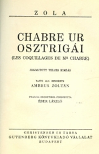 Zola Emile - Chabre ur osztrigái
