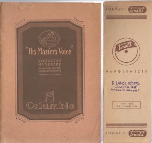 2 db. hanglemez-katalgus az 1940-es vekbl ("His Master's Voice" + Tonalit hanglemezek)