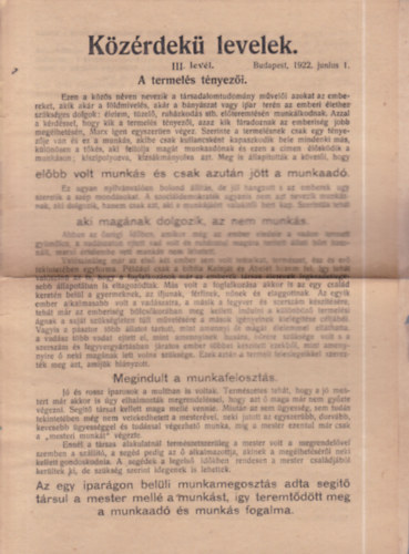 Közérdekű levelek III. levél- A termelés tényezői