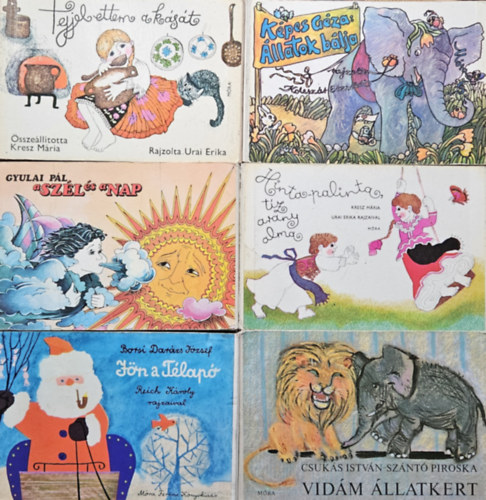 Kresz M�ria, K�pes G�za, Borsi Dar�zs J�zsef, Gyulai P�l Csuk�s Istv�n - 6 db retro leporell�: Vid�m �llatkert + Hinta-palinta, t�z arany alma + Tejjel ettem a k�s�t +  �llatok b�lja + J�n a T�lap� + A Sz�l �s a Nap