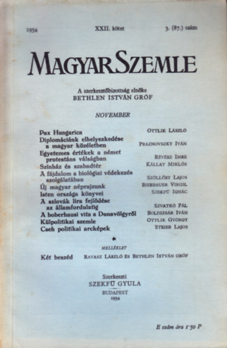 Bethlen Istvn grf - Magyar Szemle 1934. november XXII. ktet 3. (87.) szm