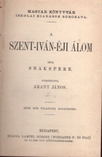 Shakspere - A Szent-Ivn-ji lom - A kamlis hlgy - Bnk Bn - A krk (4 m egybektve)