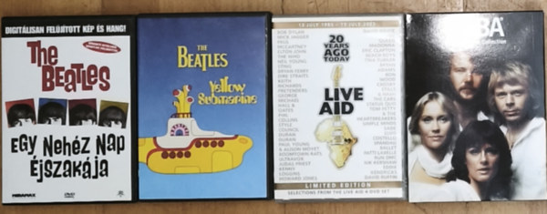 4db DVD zenerajongóknak: The Beatles-Yellow Submarine, Egy nehéz nap éjszakája, 20 Years Ago Today-Live Aid (13 July 1985-13 July 2005), ABBA-The Definitive Collection
